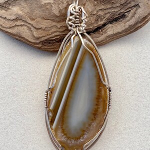 Oval Agate Slice Pendant, Silver-Filled Wire Wrapped