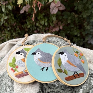 Tufted Titmouse Embroidered Ornament: Handmade Bird Lover Gift