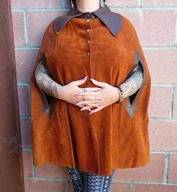 Vintage Leather Cape - Suede Cape - suede Poncho -