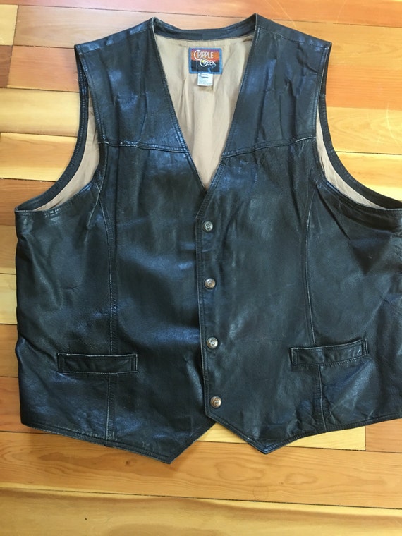 Mens Black Leather Vest-Vintage Black Leather Vest