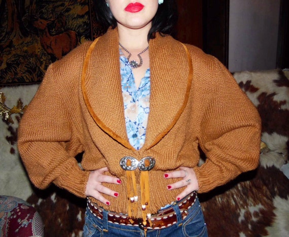 Vintage Women's Sweater-Concho-Suede Fringe -Suede
