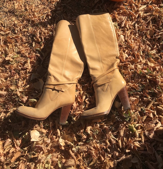 Vintage High Heel Boots-Light Tan Lace Up Boot-Vin
