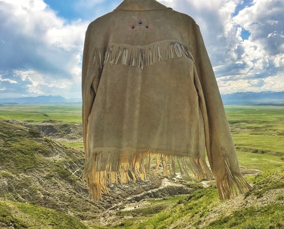 Light Tan Fringe Suede Jacket-Embroidered Suede Le
