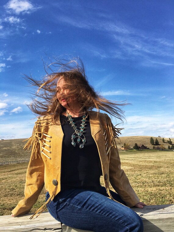 Suede Fringe Bone Jacket-Fringe Jacket-Pioneer We… - image 1