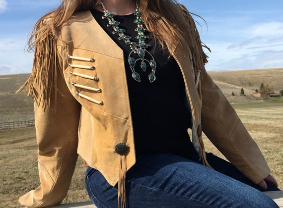 Suede Fringe Bone Jacket-Fringe Jacket-Pioneer We… - image 4