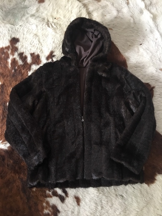 Chocolate Brown Faux Fur Hooded Coat-Vintage Faux