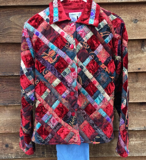Velvet Patchwork Boho Button Closure Jacket-Patchw