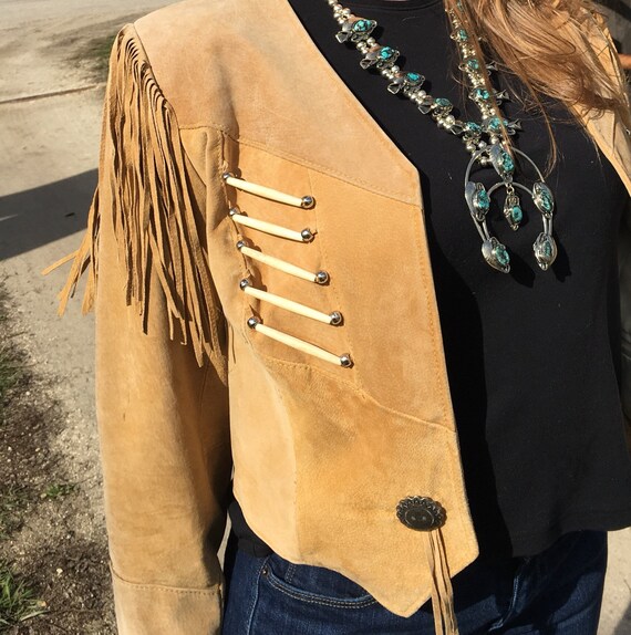 Suede Fringe Bone Jacket-Fringe Jacket-Pioneer We… - image 3