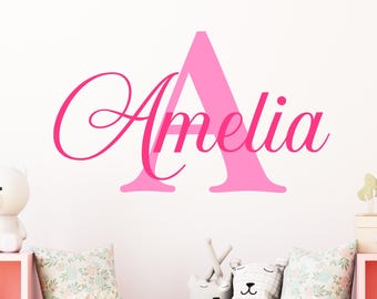 パーソナライズされたモノグラムカリグラフィーネームウォールステッカーデカール
