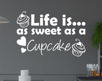 Life Is As Sweet As A Cupcake Wall Sticker Quote Kitchen Decal Home Adhesive Vinyl Words DIY