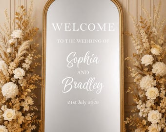Personalised Wedding Welcome Mirror Decal | Entrance Sticker Name and Date Custom Made