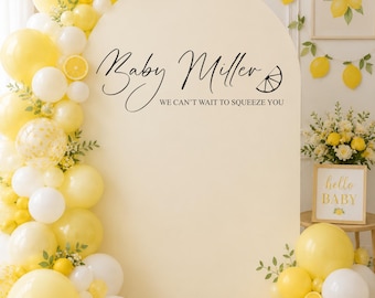 We Can't Wait To Squeeze You Sailboard Balloon Arch Sticker Decal | Custom Name Baby Shower