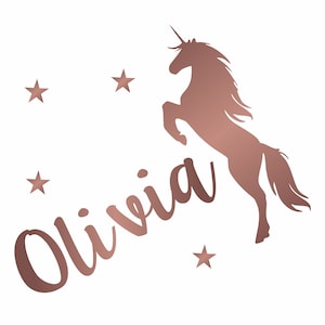 Personalised Name Unicorn Wall Sticker, Kids Bedroom Custom Art Girls Vinyl Adhesive Bespoke Nursery