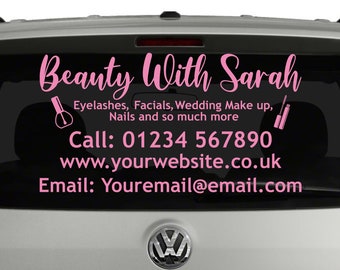 Etiqueta engomada de la ventana del vehículo para terapeuta de belleza o peluquería móvil/calcomanía señalización publicitaria comercial