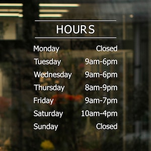 Opening Hours Shop Sign Window Sticker Decal