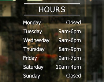 OPENING HOURS | Simple Design | Shop Owner Salon Office Hairdressers Nail Bar Restaurant Cafe Open Closed | Window Door Vinyl Sticker Decal