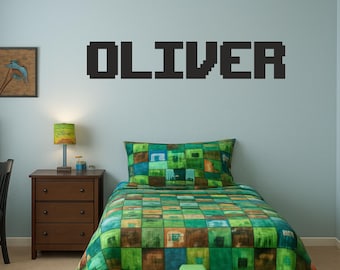 Personalised Pixel Name Wall Sticker | Gamer Vinyl Decal Boys Bedroom Bespoke