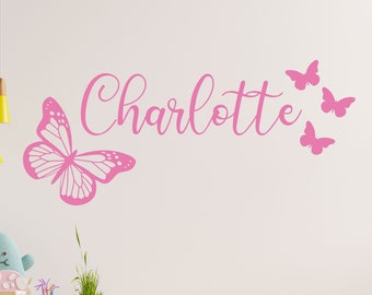 Personalised Calligraphy Style Name Wall Sticker With Butterflies