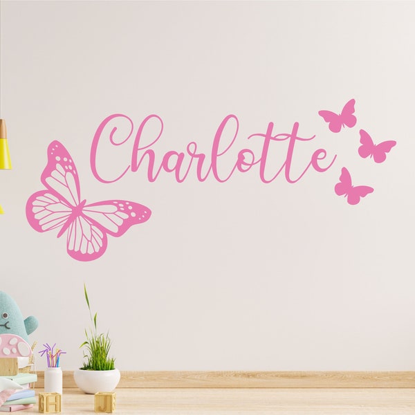 Personalised Calligraphy Style Name Wall Sticker With Butterflies