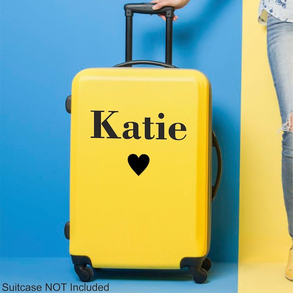 Personalised Suitcase Name and Heart Sticker | Luggage Cabin Bag Decal Monogram