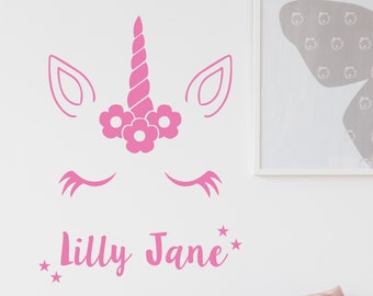 Unicorn Wall Sticker With Personalised Name Kids Bedroom Custom Girls | Decal Vinyl Adhesive