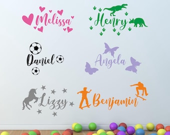 Personalised Script Name Vinyl Wall Sticker: Kids Bedroom Lettering