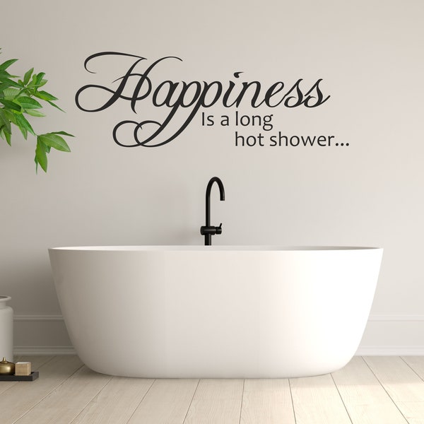 Happiness Is A Long Hot Shower Wall Sticker, Quote Decal Adhesive Words Bathroom Vinyl