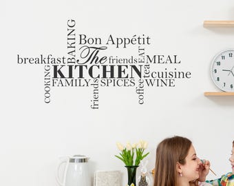 キッチンウォールステッカー - クラウドスタイルのワードデコレーション、インスピレーションあふれるウォールステッカー、ワードアートデカール、モダンなキッチンデコレーション