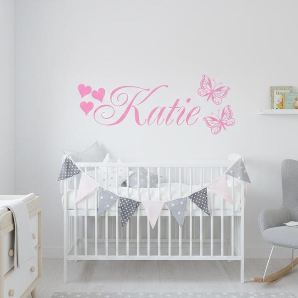 Personalised Name Wall Decal with Butterflies and Hearts