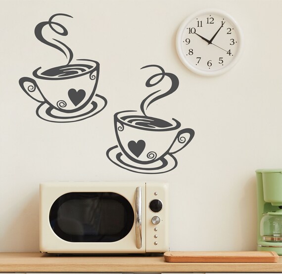 2 Coffee Tea Cup Wall Stickers Decals Adhesive Vinyl Kitchen Etsy