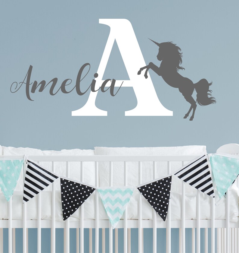 Personalised Unicorn Initials Name Wall Sticker Decal Kids Etsy