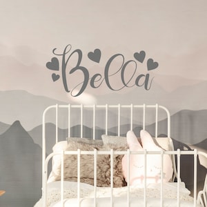 Personalised Name Wall Sticker Calligraphy Style With Hearts Decal