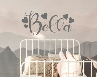 Personalised Name Wall Sticker Calligraphy Style With Hearts Decal