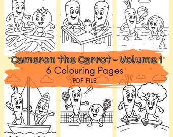 キャメロン・ザ・キャロットのテーマの子供向けぬり絵ページ - 自宅で印刷、ぬり絵ブック