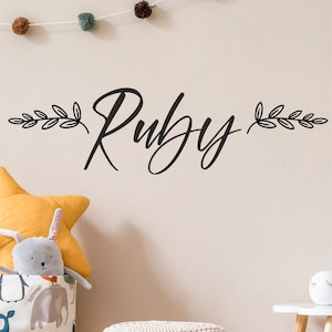 Personalised Bespoke Script Style Wall Sticker Name With Floral, Decal Bedroom Kids Bespoke Custom Made Adhesive Vinyl Nursery