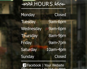 Opening Hours Business Window Sticker Decal