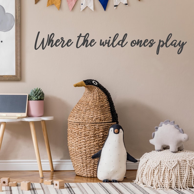 Where the Wild Ones Play Wall Quote Sticker | Playroom Vinyl Decor for Kids Bedroom image 4
