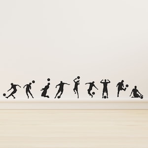 Set of 9 Football Soccer Players Vinyl Wall Decal Stickers - Kids Bedroom Sports Decor - Easy To Apply Removable Decals