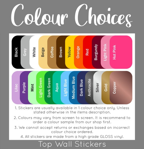 Colour Chart From The Wall Sticker Company