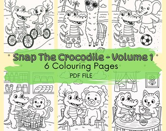 子ども向け「スナップ・ザ・クロコダイル」テーマのぬり絵ページ - 自宅で印刷、ぬり絵ブック