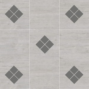 Może przedstawiać: Wzór sześciu szarych diamentów na jasnoszarym tle. Każdy diament ma w środku mniejszy diament.