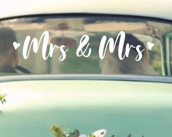 Mrs and Mrs Car Wedding Sticker Decal | Removable Vinyl Waterproof Bride Groom Decoration Just Married Gay Lesbian Wedding