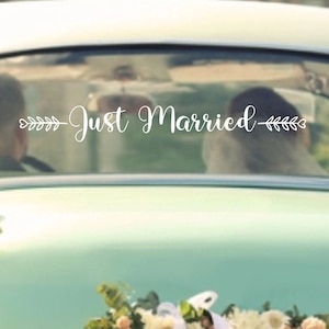 Just Married With Floral | Car Wedding Sticker Decal,  Removable Vinyl Waterproof Bride Groom Decoration