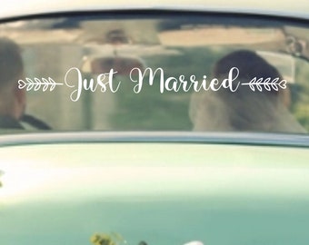 Just Married With Floral | Car Wedding Sticker Decal,  Removable Vinyl Waterproof Bride Groom Decoration