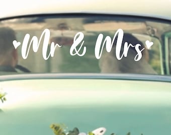 Mr and Mrs Car Wedding Sticker Decal | Removable Vinyl Waterproof Bride Groom Decoration Just Married