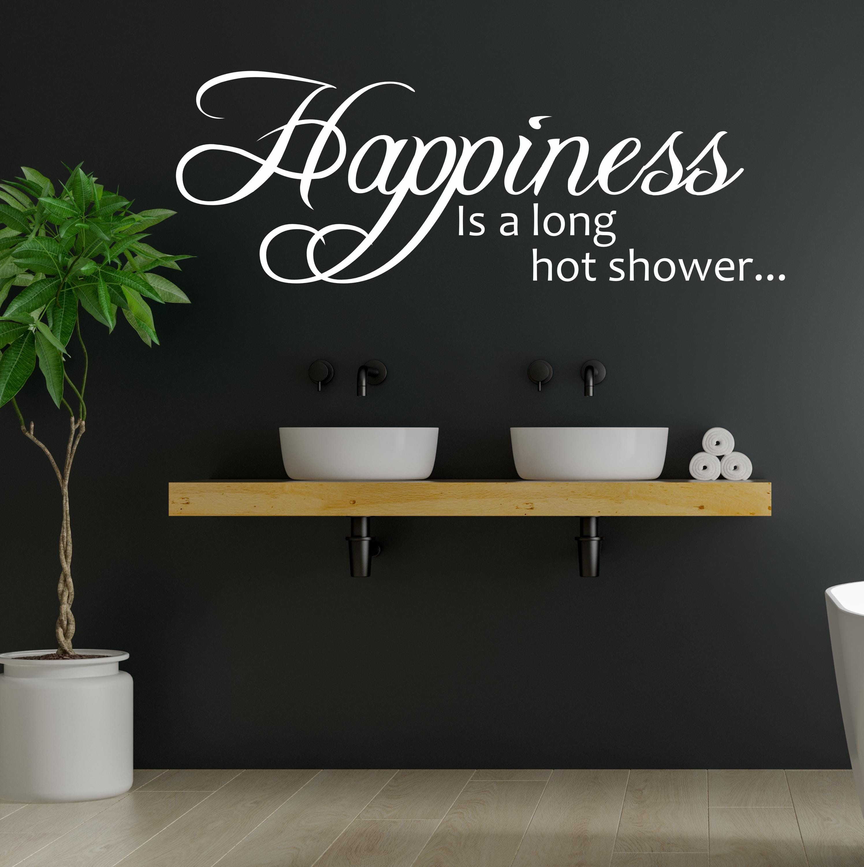 "Happiness Is A Long Hot Shower" Modern Wall Art Sticker – Removable Vinyl Decal For Bedroom, Bathroom, Or Car