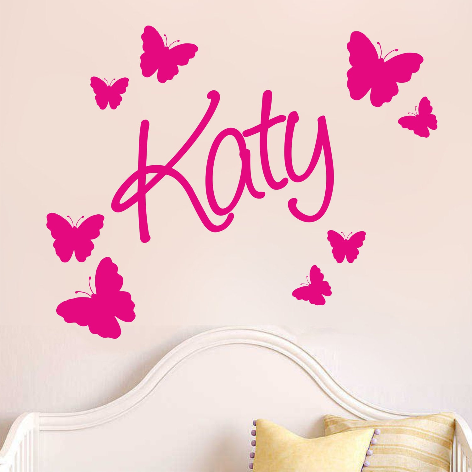 NA59 Personalised Script Bespoke Name With Butterflies Wall Sticker Decal Vinyl
