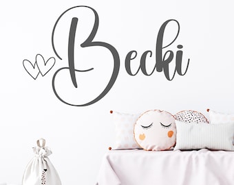 Gepersonaliseerde muursticker scriptnaam, vinylsticker kinderkamer
