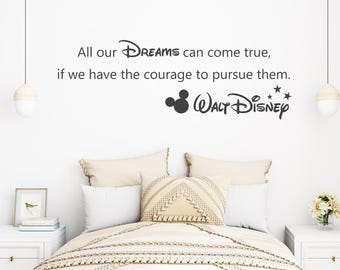 ウォルト・ディズニー「All our Dreams」ビニール製ウォールアート 名言デカール ステッカー ミッキー 粘着式