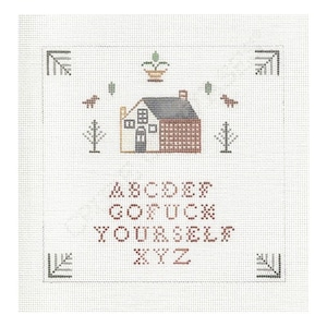 Shady Alphabet Sampler - Hand painted needlepoint canvas